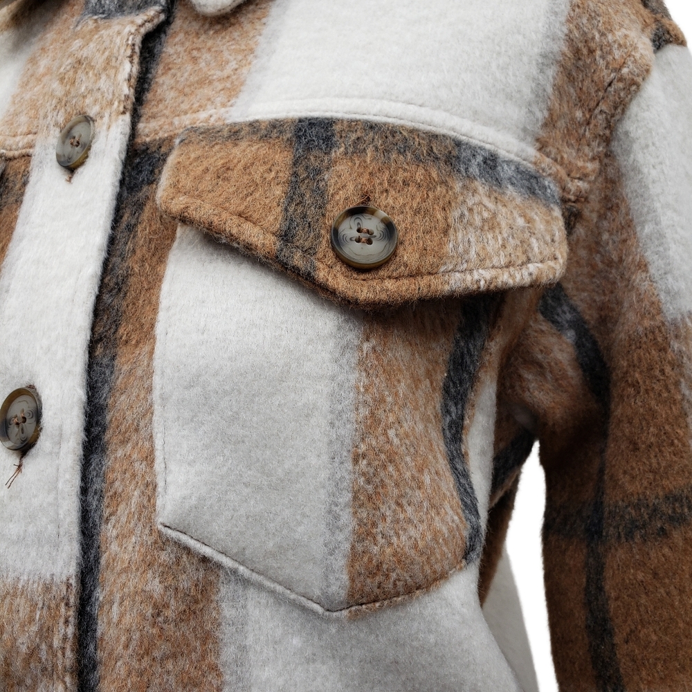 AVEC LES FILLES Women's Plaid Shacket (Shirt Jacket) Cognac NEW Fall Winter Cozy - Picture 2 of 6